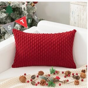 Holiday RED Corduroy Lumbar Accent Pillow Cover 24x12” (1-count)